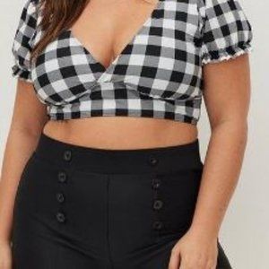 Torrid Puff Sleeve Retro Bikini Top / Color: Gingham (Black & White) / Size: 2X